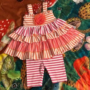 Bonnie Baby Pink & Orange Striped Tiered Legging Set Size 12 Months Like New